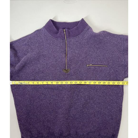 LL Bean Vintage Wool Blend Sweater Mens Large Purple 1/4 Zip Mock Neck Pullover - Picture 8 of 13